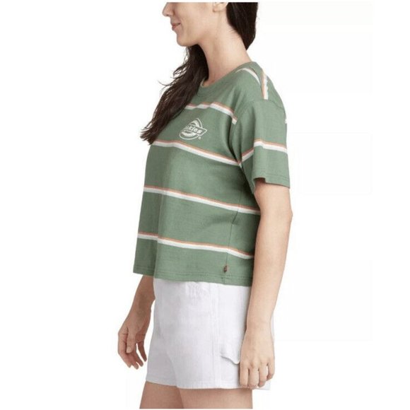 DICKIES Green Ribbed Striped Short Sleeve Crew Neck T-Shirt Juniors S - Picture 2 of 7